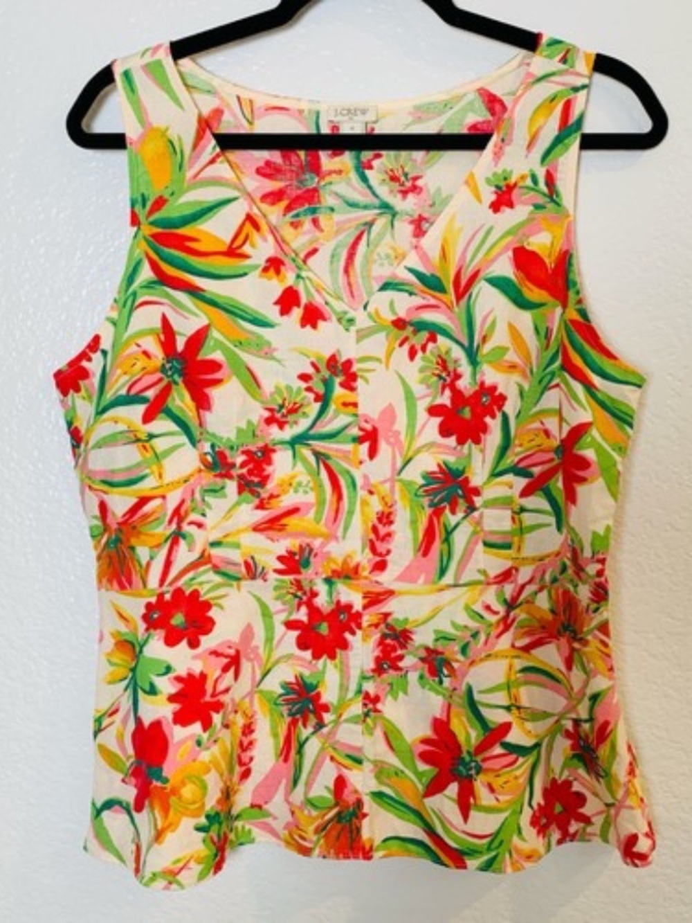 J. Crew Sleeveless Top Linen Blend Tropical Floral Peplum Women's Size‎ 12